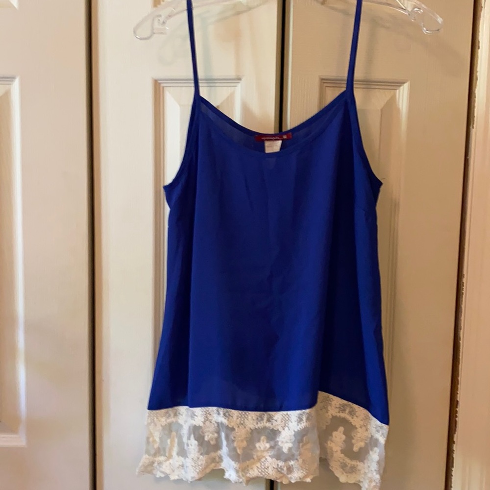 Beautiful blue cami with cream lace